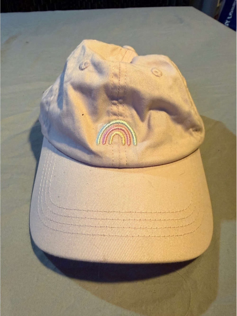H&M Kids Pink Baseball Cap with Rainbow Embroidery, Size 6-10 Years